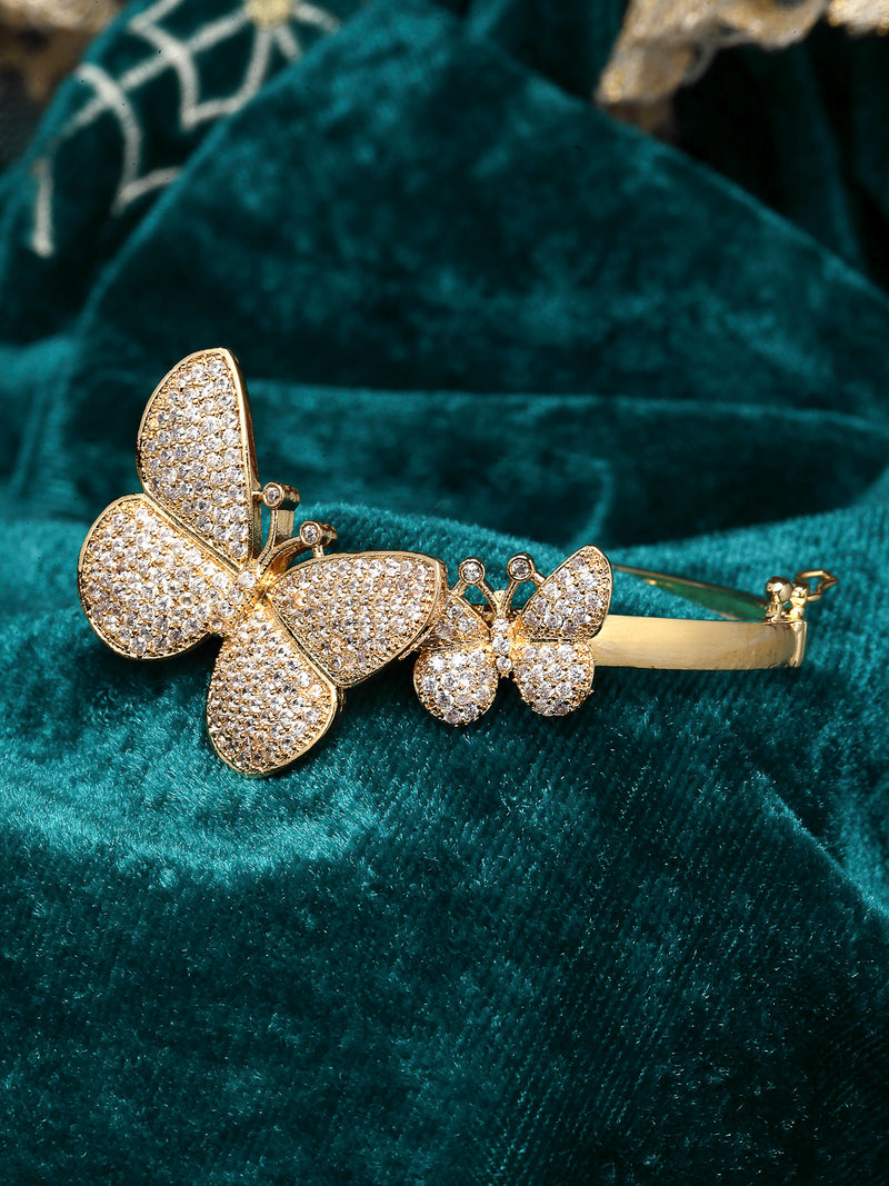 Antique Gold-Plated Brass American Diamond Kada Bracelet