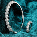 Rhodium Plated Silver Toned  White American Diamond Studded Bangle & Ring Set