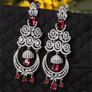 Red & White Rhodium-Plated with Silver-Tone American Diamond Studded Chandelier Earrings