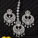 Rhodium-Plated Silver-Toned White Round American Diamond Studded Maang Tikka & Earrings Set