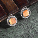 Rhodium-Plated Orange & White American Diamond studded Contemporary Round Stud Earrings