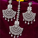 Rhodium-Plated Silver-Toned Fan Shaped American Diamond Studded Maang Tikka And Earrings Set