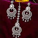 Rhodium-Plated Silver-Toned White American Diamond Studded Maang Tikka And Earrings Set