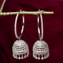 Rhodium-Plated with Silver-Tone Dome Shaped American Diamond Jhumkas Earrings
