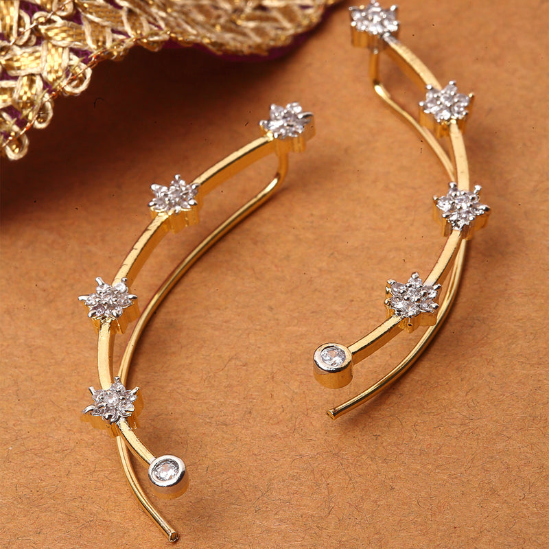 Gold Plated White Cubic Zirconia Studded Ear Cuffs