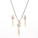 Peacock Design Gold-Plated White & Black Stone Studded & Beaded Mangalsutra Set