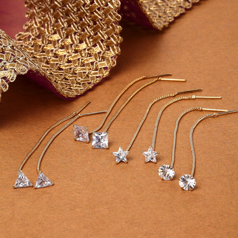 Set of 4 Gold-Plated White Contemporary Drop Earrings