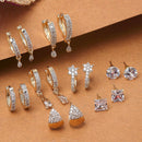 White Set Of 8 White Stone Studded Geometric Earrings