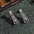 Rhodium-Plated Pink American Diamond studded Classic Contemporary Drop Earrings