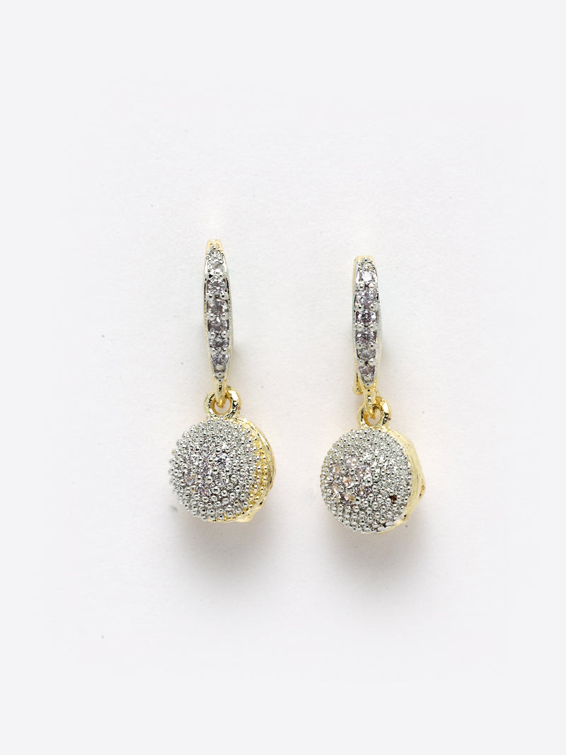 Gold-Plated Round American Diamond Studded Pendant with Chain and Earring
