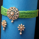 Pearl Detailing with Gold Plating Lime Green Beads Strap Choker Jewellery Set