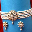 Multi-String Choker Off White Pearl Studded Jewelry Set