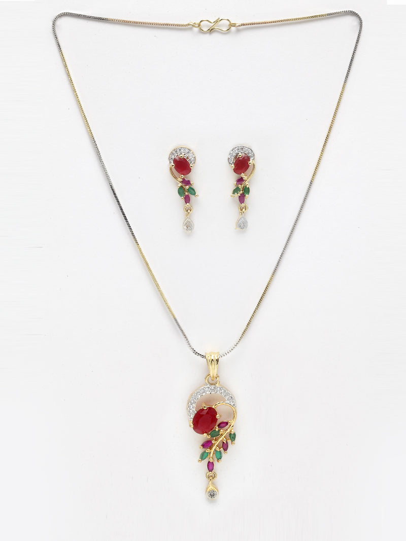Red and Green Alloy Gold-Plated Studded Jewellery Set Combo