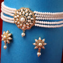 Multi-String White Pearl Studded Choker Jewelry Set