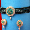 Green Multistrand Choker Gold-Plated Studded with American Diamond Jewellery Set