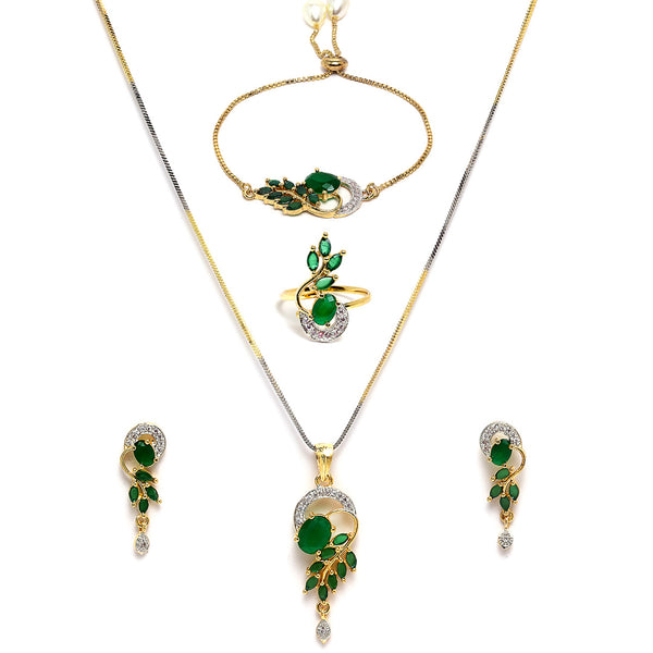 18K Gold-Plated Green Cubic Zirconia Studded Handcrafted Stylish Designed Jewellery Set