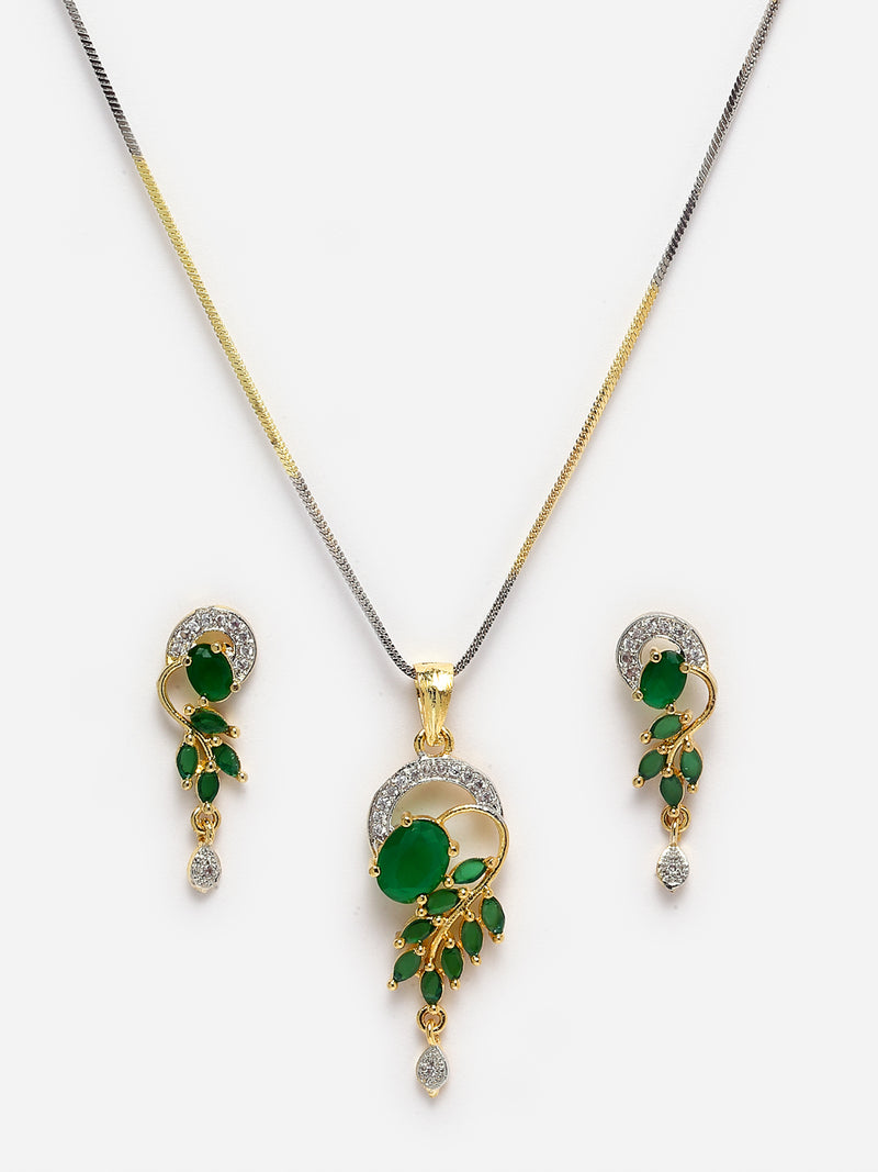 18K Gold-Plated Green Cubic Zirconia Studded Handcrafted Stylish Designed Jewellery Set