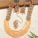 Flower Shaped Gold-Plated Champagne Kundan Studded & Pearl Beaded Multi-Stranded Jewellery Set