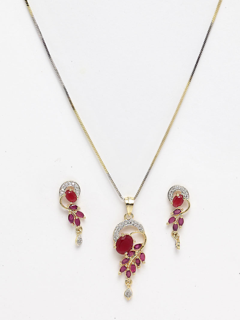 Red 18K Gold-Plated Cubic Zirconia Studded Handcrafted Jewellery Set Combo