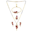 Red 18K Gold-Plated Cubic Zirconia Studded Handcrafted Jewellery Set Combo