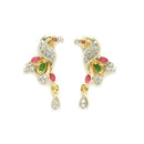 Peacock Shaped Gold-Plated with Silver-Toned Pink and Green American Diamond Studded Handcrafted Jewellery Set