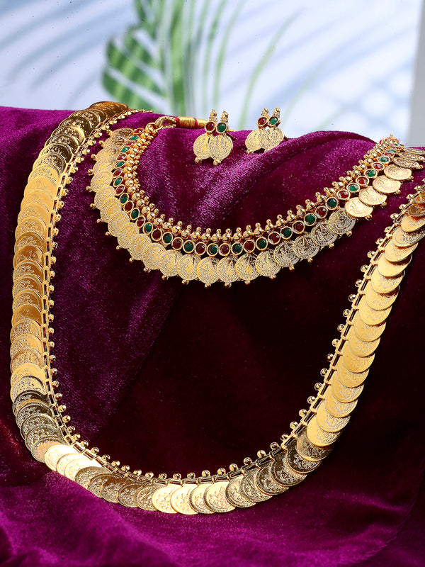 Gold-Plated Lakshmi Temple Coin Jewellery Set Combo