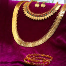 Gold-Plated Polki Red & Green Temple Coin Jewellery Set with Bangles & Earrings