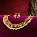 Traditional Gold-Plated Temple Coin Choker Red Peral Studded Necklace & Earring Jewellery Set