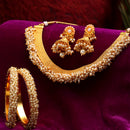 Gold-Plated White Pearl Jewelry Set with Bangles & Jhumka Earrings