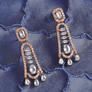 Rose Gold-Plated Gunmetal Toned White American Diamond studded Classic Contemporary Drop Earrings
