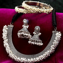 Oxidized White Pearl Studded Jewellery Set with Bangles & Earrings