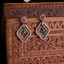 Rose Gold-Plated Gunmetal Toned Red American Diamond studded Layered Drop Earrings