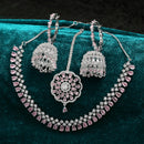 Rhodium-Plated with Silver-Tone & Pink American Diamond-Studded Jewellery Set Combo