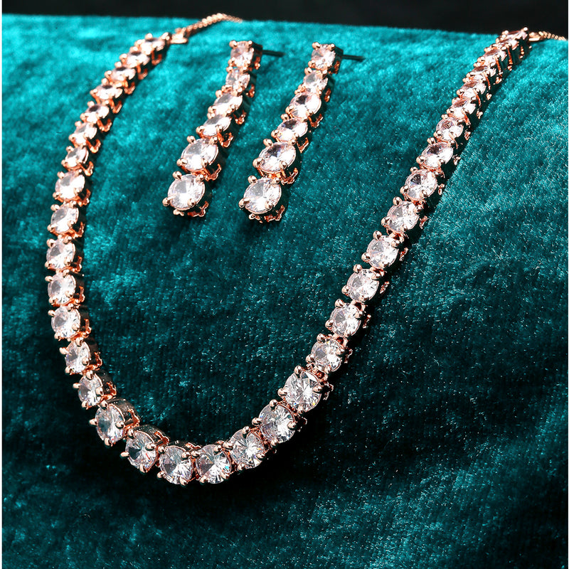 Rose-Tone with Gold-Plated White American Diamond Studded Jewellery Set
