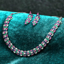 Rhodium-Plated with Silver-Tone Pink Blue White & Green American Diamond Studded Jewellery Set