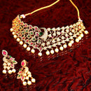 Peacock Design Choker with Gold-Plated Red American Diamond Studded Jewelry Set