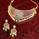 Peacock Design Choker Handcrafted with Gold-Plated Red American Diamond Studded Jewelry Set