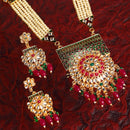 Meenakari White Red and Green Gold-Plated Meenakari & Kundan Studded Pearl Layered Jewellery Set