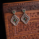 Rose Gold-Plated Gunmetal Toned Green American Diamond studded Layered Drop Earrings