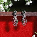 Rhodium-Plated Green American Diamond studded Oval & Quirky Shaped Drop Earrings