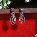 Rose Gold-Plated Gunmetal Toned Pink American Diamond studded Oval & Quirky Shaped Drop Earrings