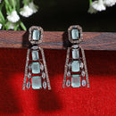 Rose Gold-Plated Gunmetal Toned Sea Green American Diamond studded Contemporary Drop Earrings
