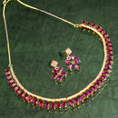 Floral Shaped Gold-Plated Pink American Diamond Studded Necklace Set with Earrings
