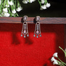 Rose Gold-Plated Gunmetal Toned Pink American Diamond studded Classic Contemporary Drop Earrings