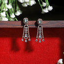 Rose Gold-Plated Gunmetal Toned Sea Green American Diamond studded Classic Contemporary Drop Earring