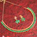 Floral Shaped Gold-Plated Green American Diamond Studded Necklace Set with Earrings