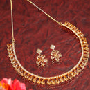 Floral Shaped Gold-Plated White American Diamond-Studded Necklace Set with Earrings
