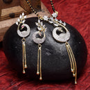 Peacock Design Gold-Plated White & Black Stone Studded & Beaded Mangalsutra Set