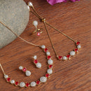 Gold-Plated Red & White CZ Stone-Studded Jewellery Set Combo