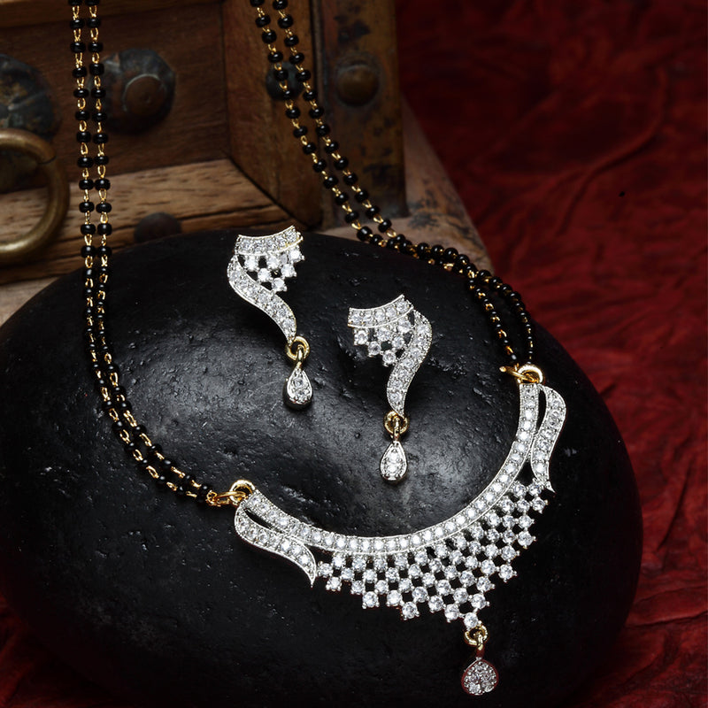 Gold-Plated White & Black Stone-Studded & Beaded Designer Mangalsutra Set